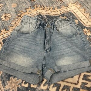 Kancan- high waisted paper bag Denim Blue Women's Shorts